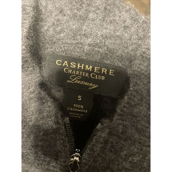 Cashmere Charter Club Luxury Cashmere Sweater Hood Pockets Zipper Small Gray - Picture 3 of 4